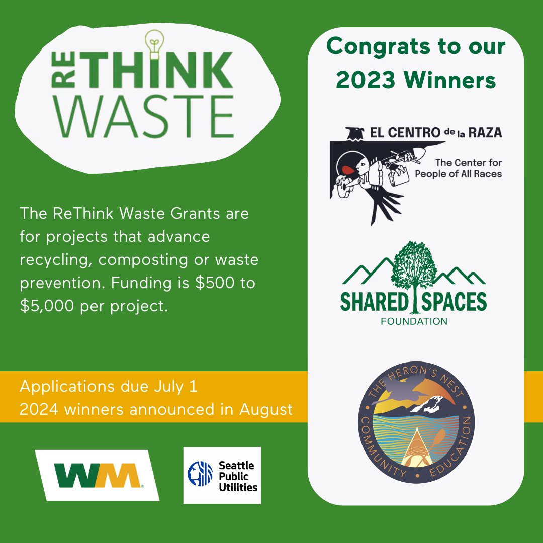 @SeattleSPU & @WasteManagement are teaming up for the 6th year in a row to invest $10,000 to improve sustainable practices in the community. Funding is available to community orgs, small biz, & local nonprofits in WM’s service area in Seattle. Apply today: ow.ly/PkOL50RyJWI