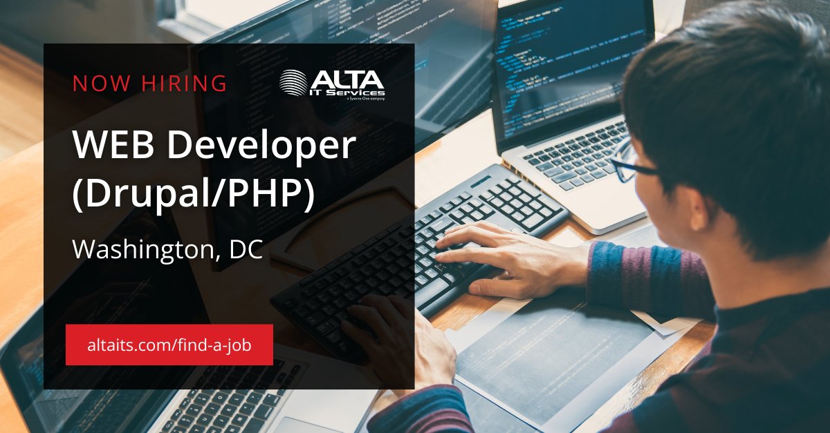 ALTA IT Services is #hiring a WEB Developer (Drupal/PHP) for work in Washington, DC.
Learn more and apply today: ow.ly/Ht7250RC9Sa
#ALTAIT #JobOpening #WashingtonDC #WebDeveloper #Drupal #PHP #PublicTrust #WebDevelopment #JavaScript #jQuery #CSS3 #HTML5 #Bootstrap #Twig