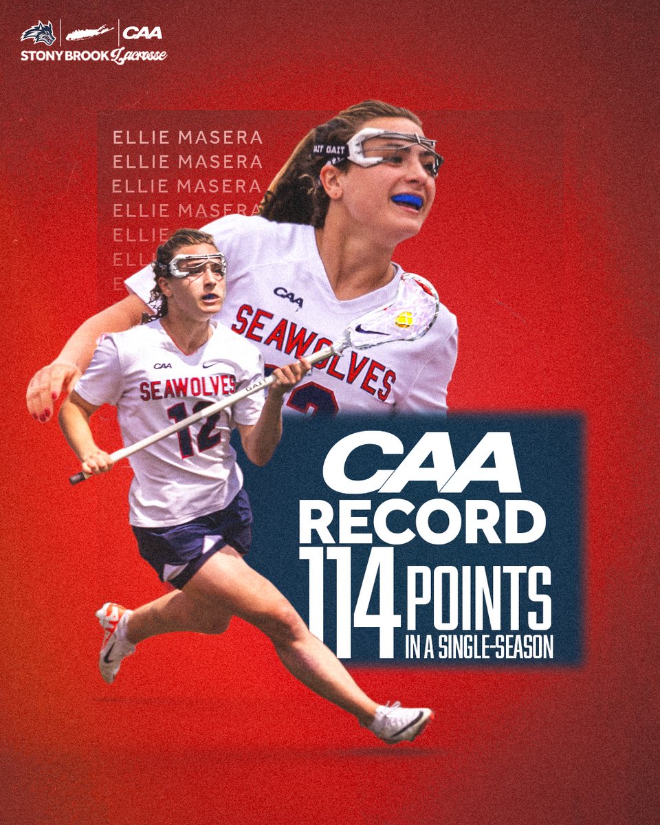 𝗖𝗔𝗔 𝗥𝗘𝗖𝗢𝗥𝗗 ✅ Congratulations to @elliemasera on setting the @CAASports single-season record for most points with 114 and counting! 🌊🐺 x #NCAALAX