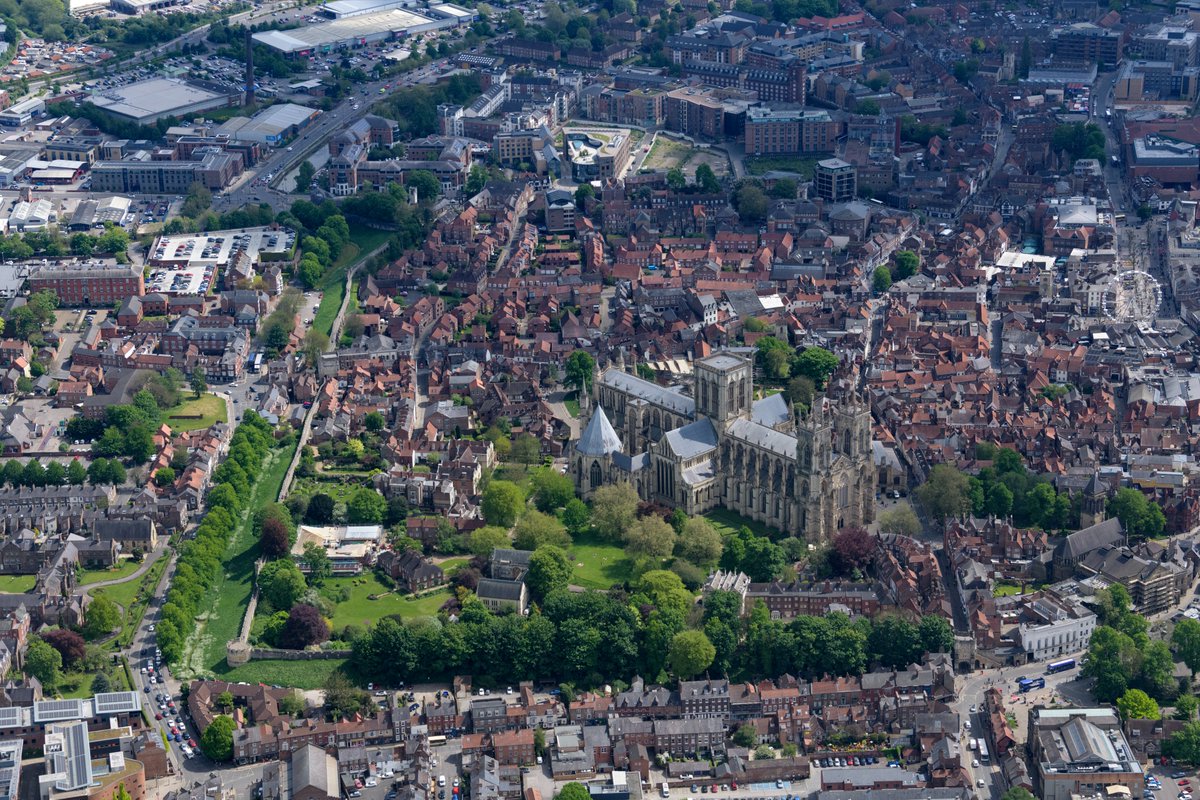 York Minster aerial image - the Close or Precinct of the Cathedral & Metropolitical Church of Saint Peter in York - North Yorkshire  #YorkMinster #aerial #image #Cathedral #York #NorthYorkshire