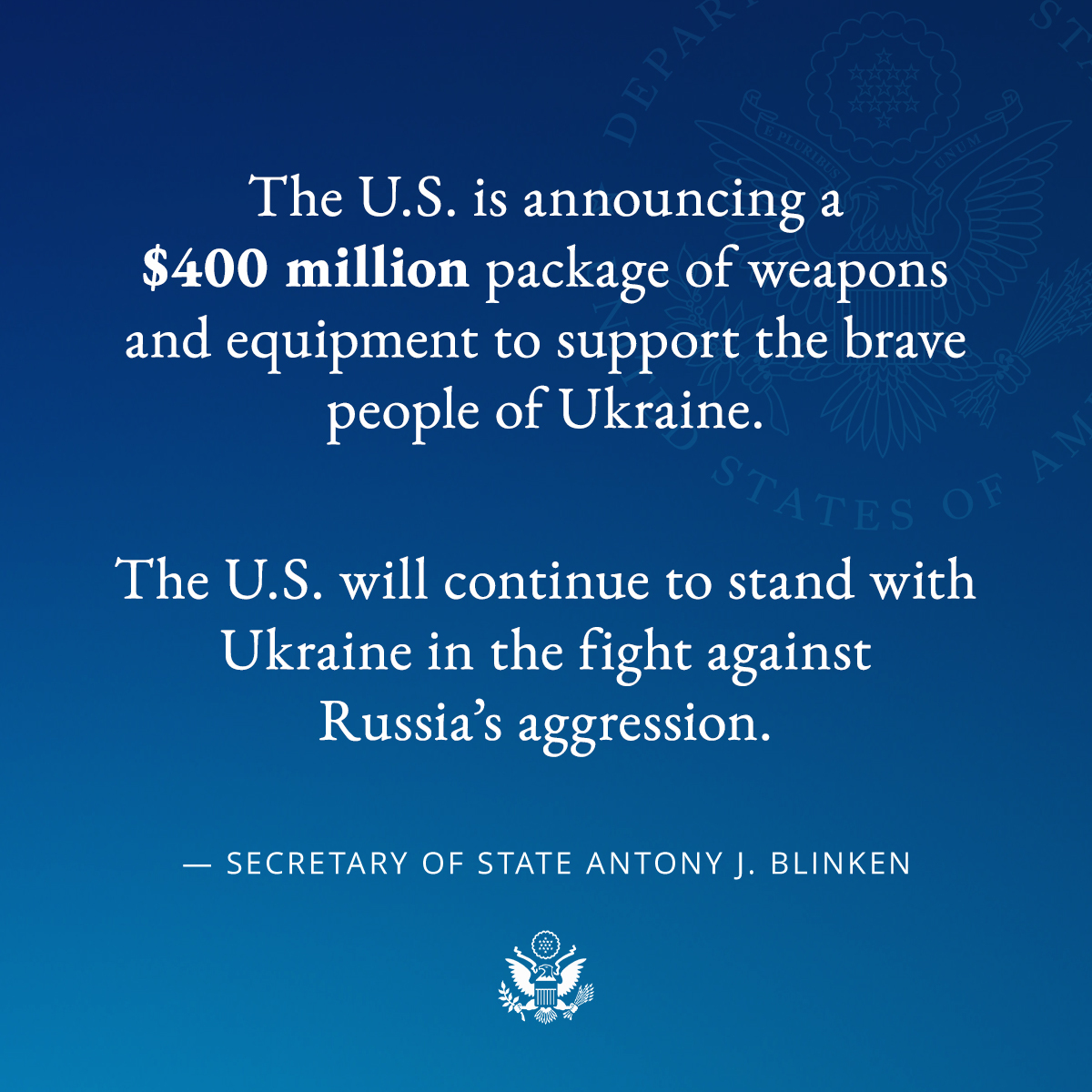 The U.S. and our global partners will continue to stand with Ukraine in defense of its freedom.