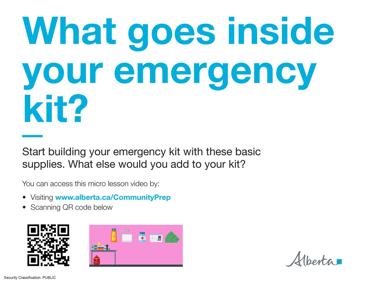 Today for Emergency Preparedness Week we focus on the importance of emergency kits. 

Watch this short video on what to include in an emergency kit: youtube.com/watch?v=5yk3ds…

For more information and checklists, please check out: alberta.ca/build-an-emerg…