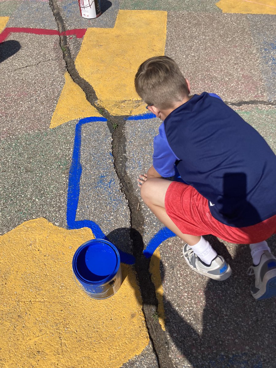 District Beautification Day 2024- We worked together to paint the states! The kids love playing games on the states at recess #MV #WEatMV
