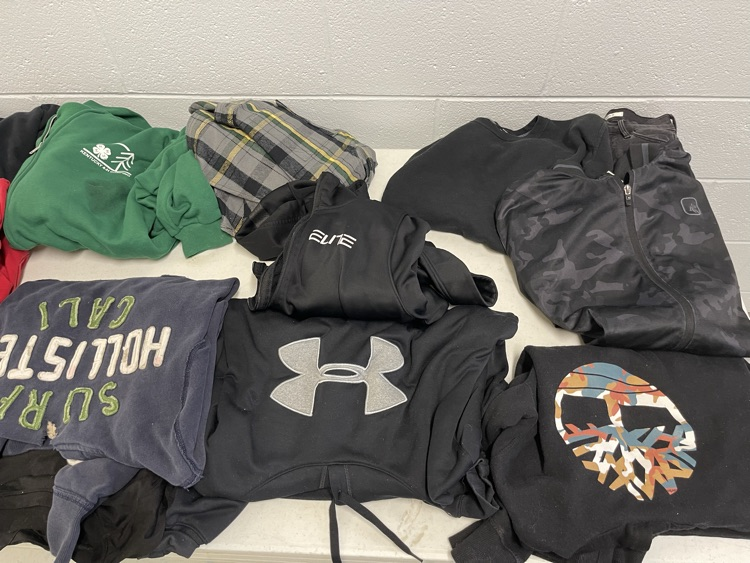 MuhlenbergNorth's tweet photo. Our current post and found. Please have students pick up items before next week ends.  After that they will be donated/discarded. https://t.co/U7RlQyCqJJ