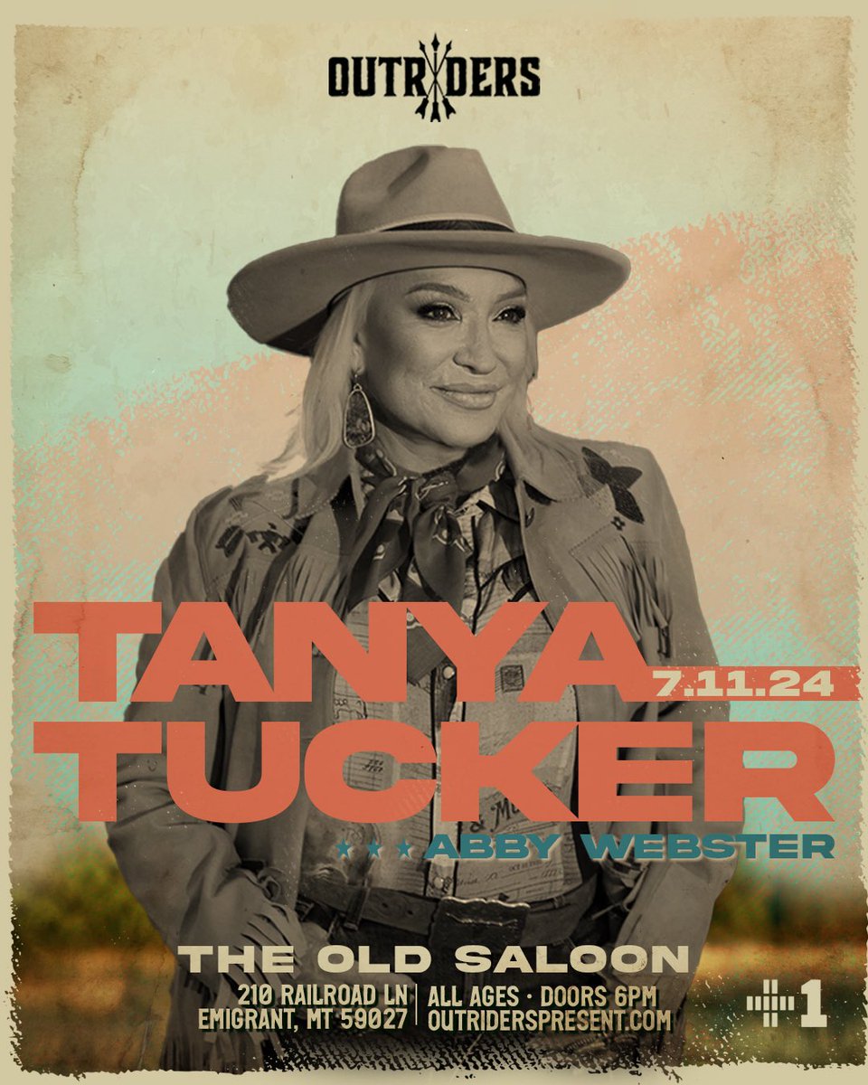 Tanya Tucker (@tanyatucker) on Twitter photo Tickets are on sale now for a fun night at <a href="/TheOldSaloon/">The Old Saloon</a> in Emigrant, Montana! Come see me and my band on Thursday, July 11!
Tickets:
showclix.com/event/outrider… Tickets are on sale now for a fun night at <a href="/TheOldSaloon/">The Old Saloon</a> in Emigrant, Montana! Come see me and my band on Thursday, July 11!
Tickets:
showclix.com/event/outrider…