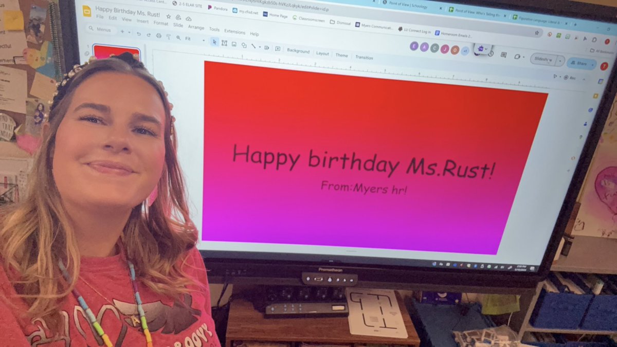 What’s it like celebrating your birthday with 46 of your tiny besties?? They sing happy birthday at the top of their lungs in the cafeteria and make Google Slides presentation with bday messages 😂🥹💗💗 @MrsMyersCFISD #birthdaywishes #29