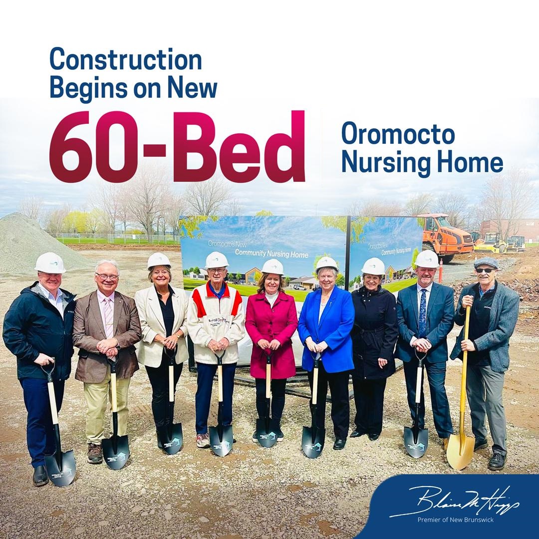 Shovels are in the ground to grow the number of nursing homes and care beds in New Brunswick! Ministers Jill Green, Kathy Bockus, and Mary Wilson were in Oromocto today where construction has begun for their new 60-bed nursing home run by Enhanced Living, set to open in early…