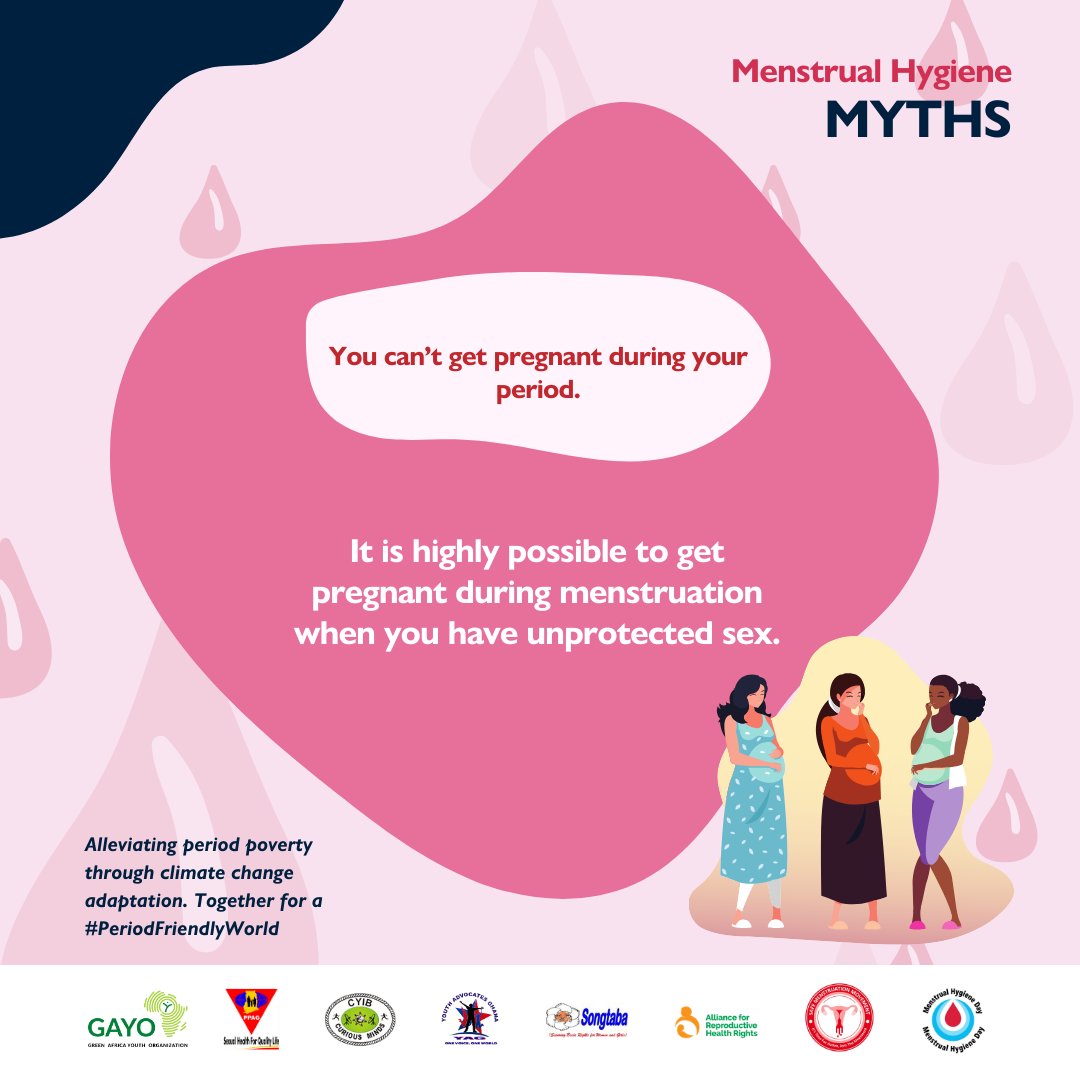 Menstruation is not a GET-AWAY. Engaging in unprotected sex during menstruation can lead to pregnancy. Let's stay protected and join in the fight to alleviate period poverty through climate change adaptation. Together for a #PeriodFriendlyWorld. #PeriodPower🩸💪 #MHD2024