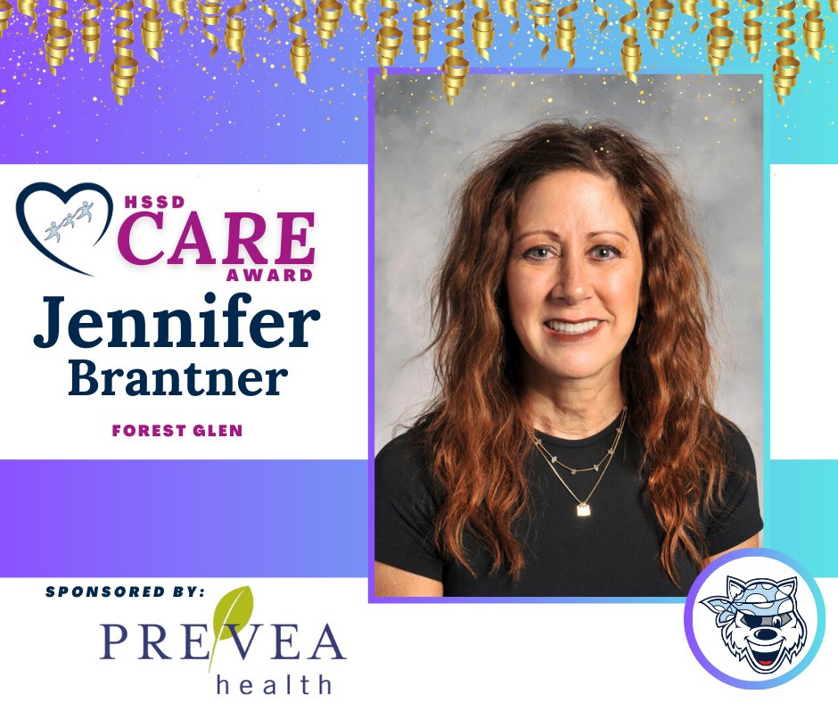 Congratulations to Secretary Jennifer Brantner, the Forest Glen Elementary HSSD CARE Award winner! 🏅 We are thankful for all you do for our students and families, Jennifer. We extend our appreciation to @prevea for sponsoring this award. 💜 @ForestGlenElem