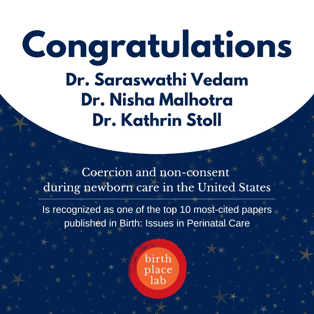 🎉 An article co-authored by Birth Place Lab’s Dr. Kathrin Stoll, Dr. Nisha Malhotra, & Dr. Saraswathi Vedam, has been recognized as one of the top 10 most-cited papers published in the journal Birth. Congratulations to all the authors involved! Read now: onlinelibrary.wiley.com/doi/abs/10.111…