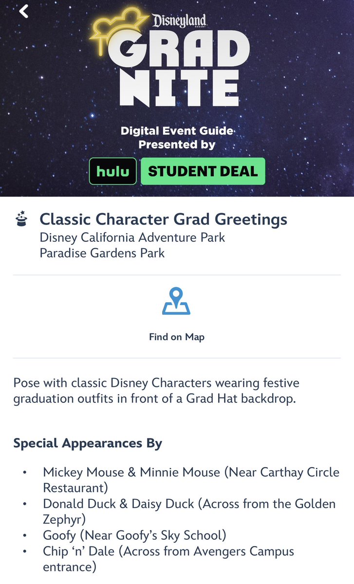 MousePlanet's tweet photo. If you have a senior going to #GradNite @Disneyland tonight / this year, be sure they use the Disneyland app so they can find event information like character locations. https://t.co/KE3Vm2v6tm