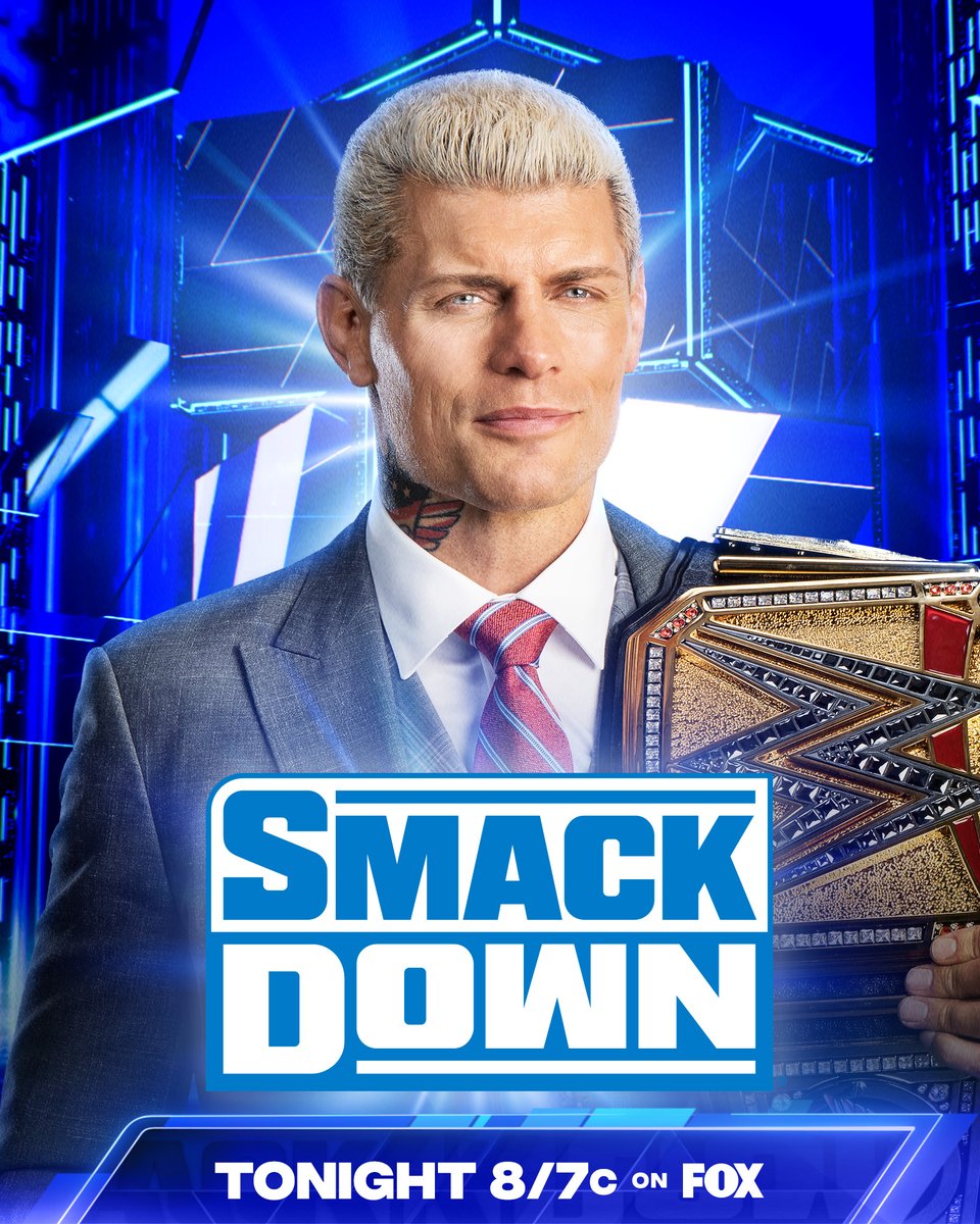 TONIGHT on #SmackDown: 

The Undisputed WWE Champion @CodyRhodes is here! What will he have to say following his huge victory at #WWEBacklash? 

📺 8/7c @FOXTV