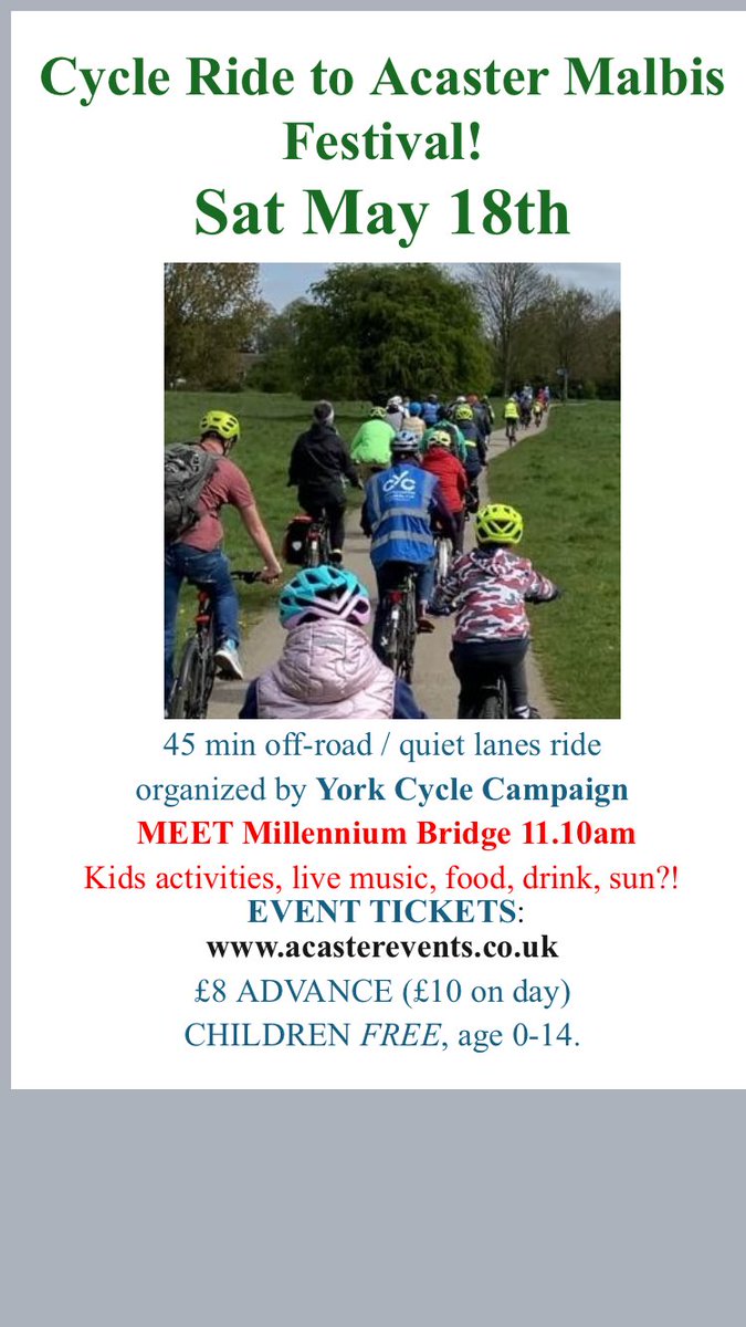 ⁩ ⁦⁦@iTravelYork⁩ ⁦@VisitYork⁩ ⁦⁦@CityofYork⁩ Come and join Us for a bike ride to the Acaster Malvis Festival.. it will be a great day out and it’s better by bike !