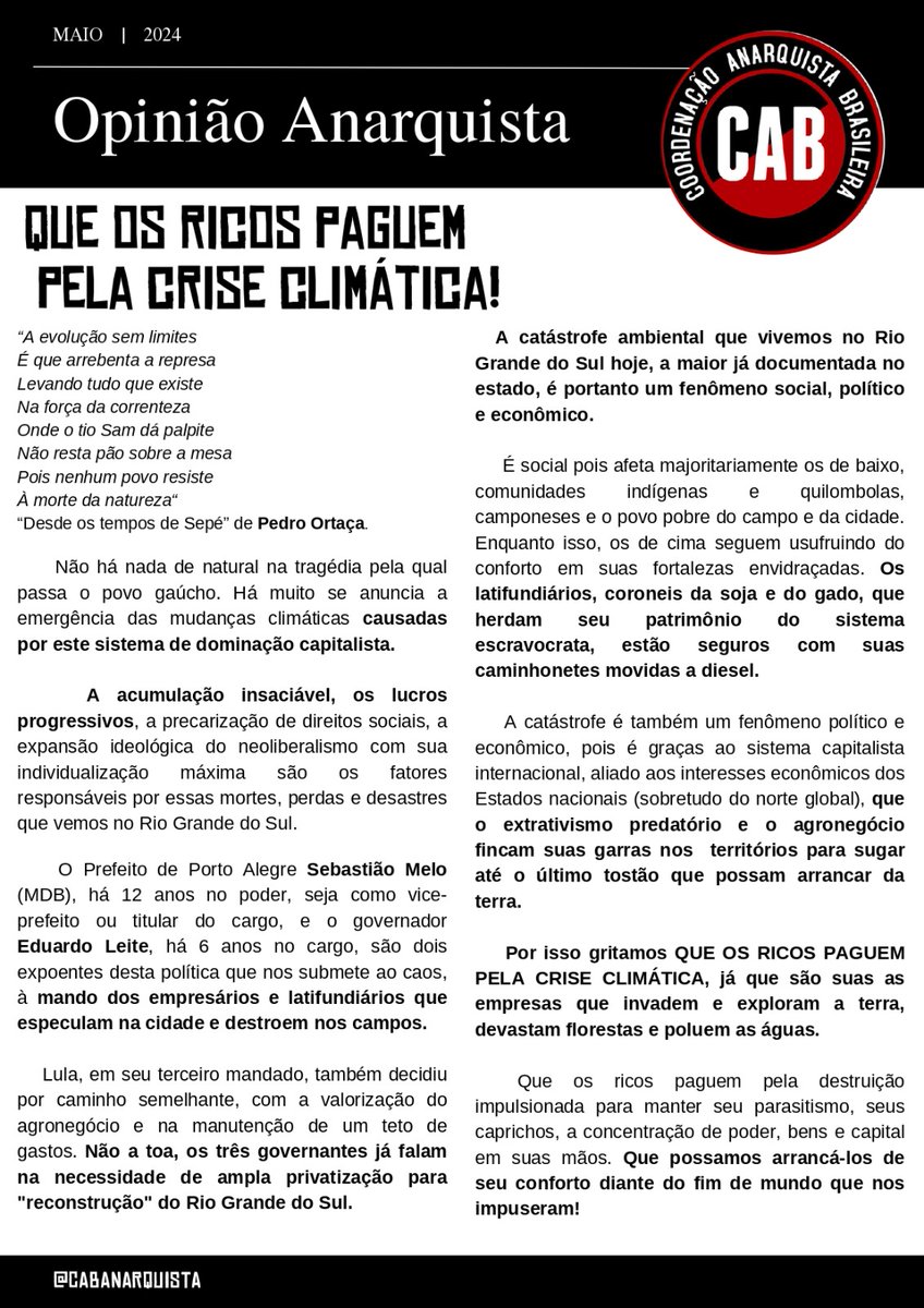 cabanarquista_'s tweet image. RIO GRANDE DO SUL

Produzimos o Opinião Anarquista para distribuição.