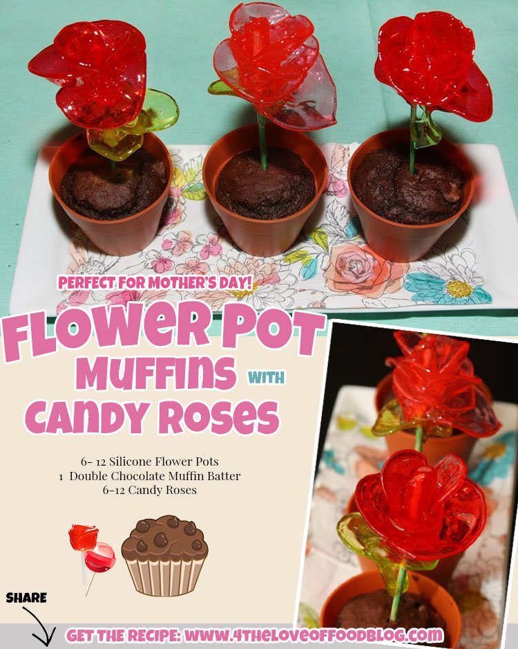 Flower Pot Muffins with Candy Roses are beautiful and thoughtful gifts for Mother's Day. They make pretty centerpeices too and are surprisingly easy to make! Get the full recipe on the blog: 4theloveoffoodblog.com/2017/04/flower… #MothersDay #mothersday