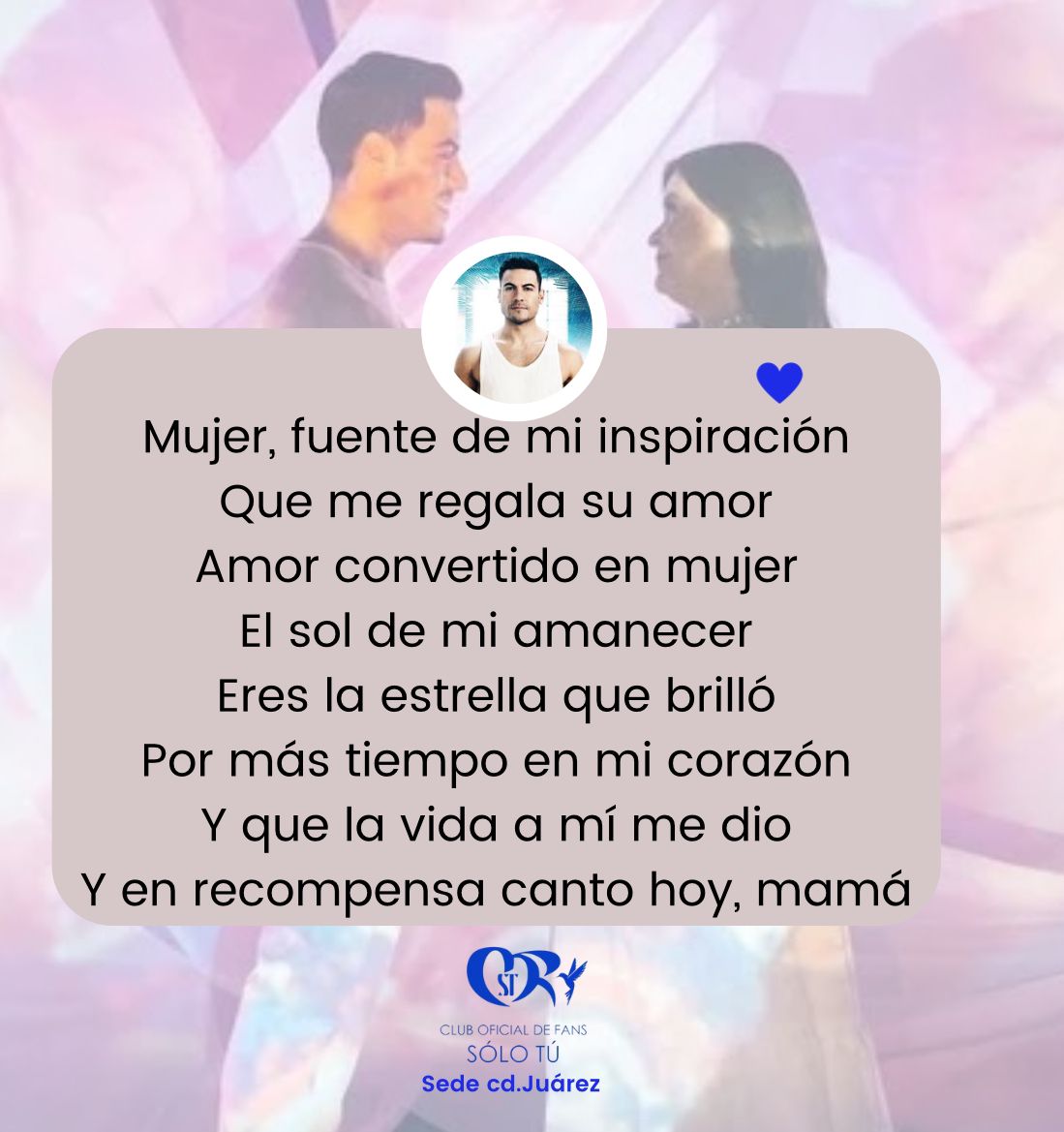 Tú me has dado todo lo mejor en esta vida 💙 Feliz día a todas las madres a todas esas fuentes de inspiración y motivación que son nuestro motor, nuestra enseñanza💙 Club de Fans Oficial Carlos Rivera 'Sólo Tú' Carlos Rivera #sedejrz #PlayeritasAzules #ClubSoloTu #SedeNorte