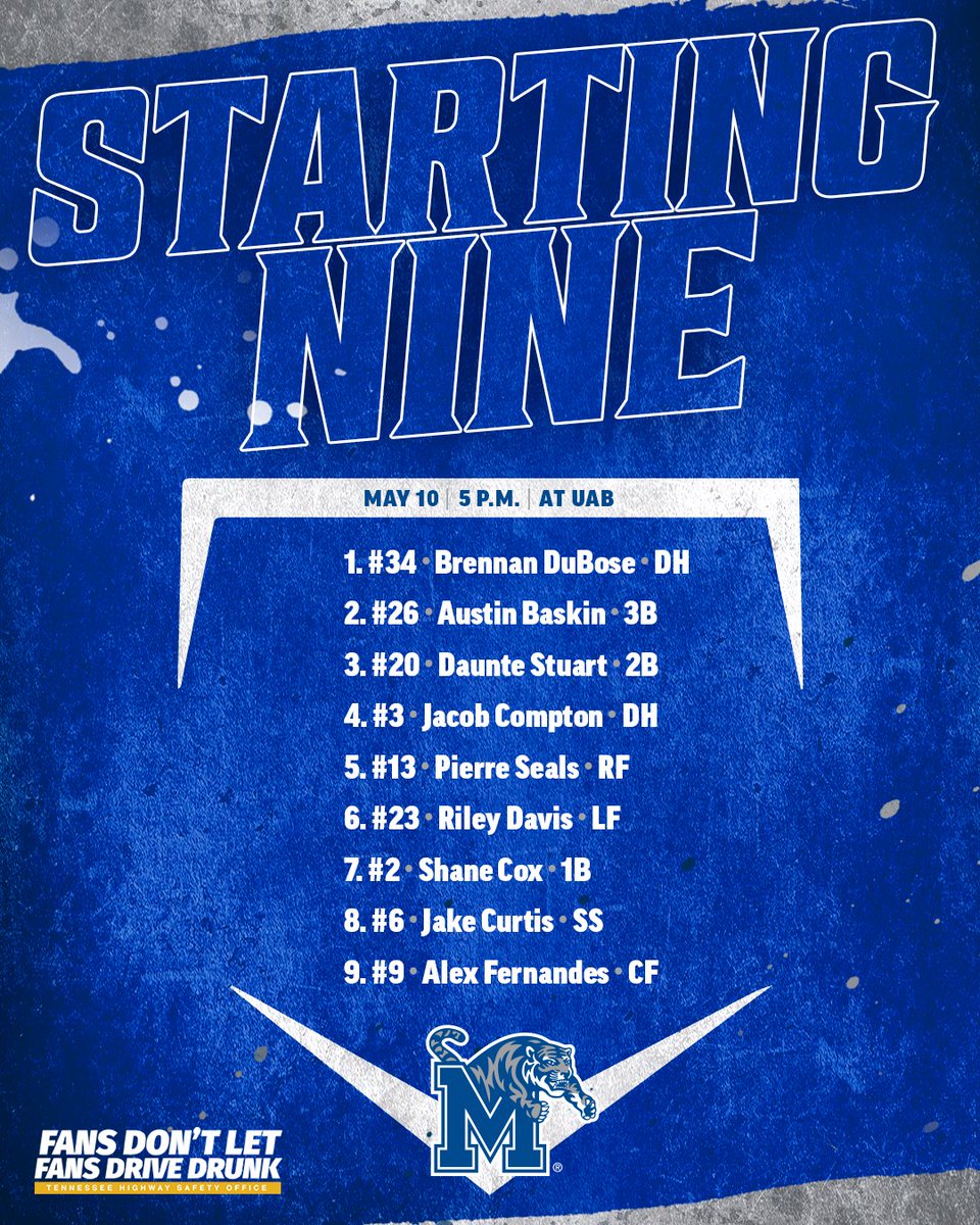 Friday Night Nine

📺 » gotigersgo.me/4bv1ZVh 
📻 » gotigersgo.me/BSB-radio-UAB 
📊 » gotigersgo.me/livestats 

#GoTigersGo | <a href="/TNHSO/">Tennessee Highway Safety Office</a>