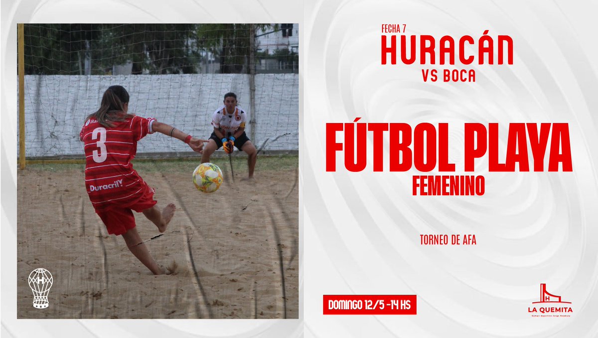 #Huracán 🎈 #FútbolPlaya

🏝️ Este domingo 12/5, la Primera del Femenino del Globo se enfrentará a #Boca por la #Fecha7 del Torneo de @afa desde las 14:00, en La Quemita