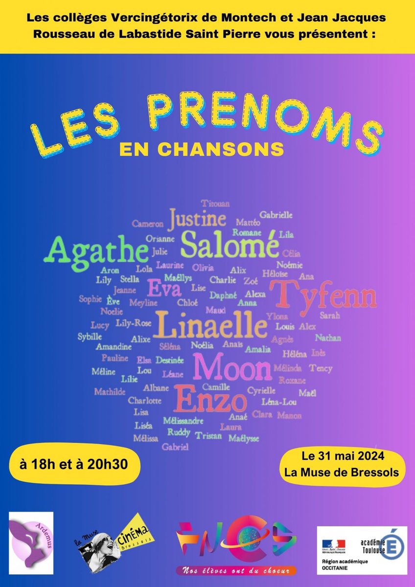 2 concerts <a href="/AArdemus/">Association A.R.D.E.MU.S</a> tout en poésie ce soir : on apprivoise les étoiles et on fête les prénoms en chœur. #MusiqueToulouse <a href="/DAACToulouse/">DAAC Toulouse</a>