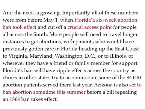 @lilithfund @BaltimoreFund @abortionfundOH @NYAAF @DCAbortionFund @CobaltAdvocates Abortion funds and practical support organizations are going to need even more support now that Florida's ban is in effect, and Arizona is likely to lose access temporarily: jezebel.com/abortion-funds…