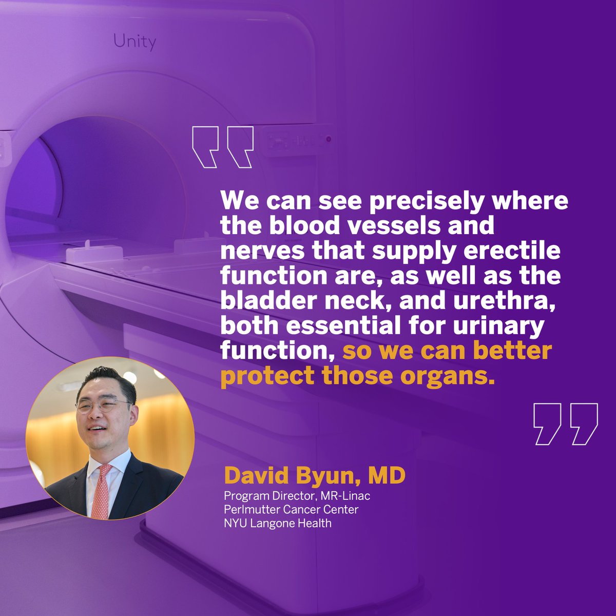 To treat tumors more precisely, @NYULH_RadOnc utilizes the latest radiotherapy technology, the #MRLinac. Under the care of Drs. David Byun & Michael Zelefsky, Stuart Dryburgh (@Stuartkino) is the first to try this cutting-edge approach in #prostatecancer: bit.ly/3WDZCeu
