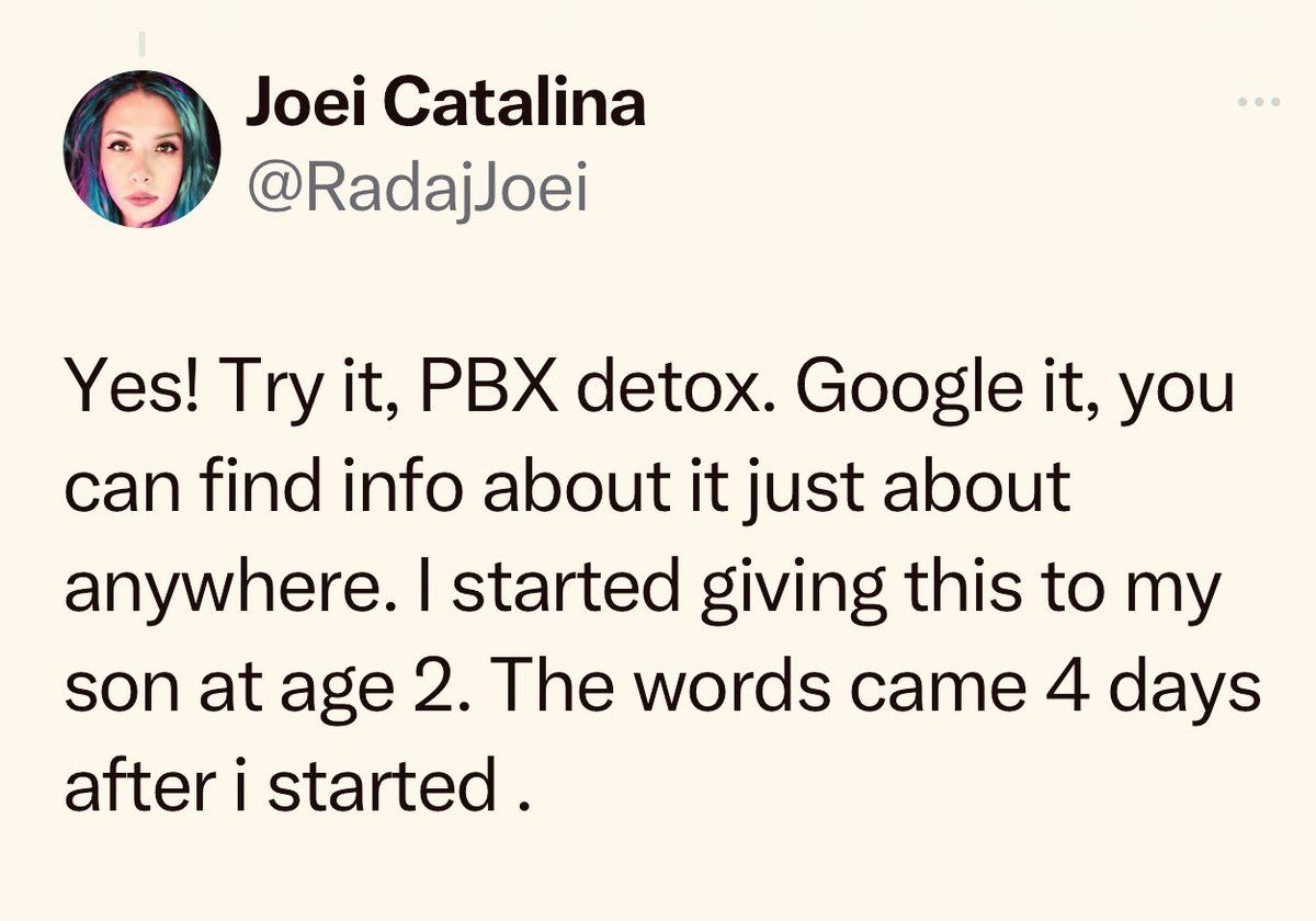 Joei is referring to Pure Body Extra (PBX), an all natural zeolite based cellular detox spray that uses sonic technology to get the zeolite inside water molecules so it can go through the entire body and remove poisons and heavy metals. I discuss it here: DetoxForAutism.com