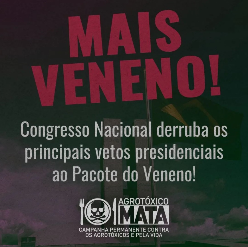 O Congresso Nacional derrubou 8 dos 17 vetos do chamado 'Pacote do Veneno' (Lei 14.785/2023), aprovado no fim do ano passado. O presidente Lula havia vetado os artigos seguindo a orientação de organizações como Fiocruz, IBAMA e ABRASCO e de centenas de entidades da sociedade…