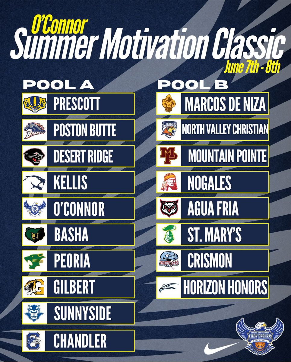 The field is set!!!

18 teams committed to the OC Lady Eagles “Summer Motivation Classic”…Are you ready?! 

June 7th & 8th 🏀🗓️

#SummerTimeGrind #TheOCWay