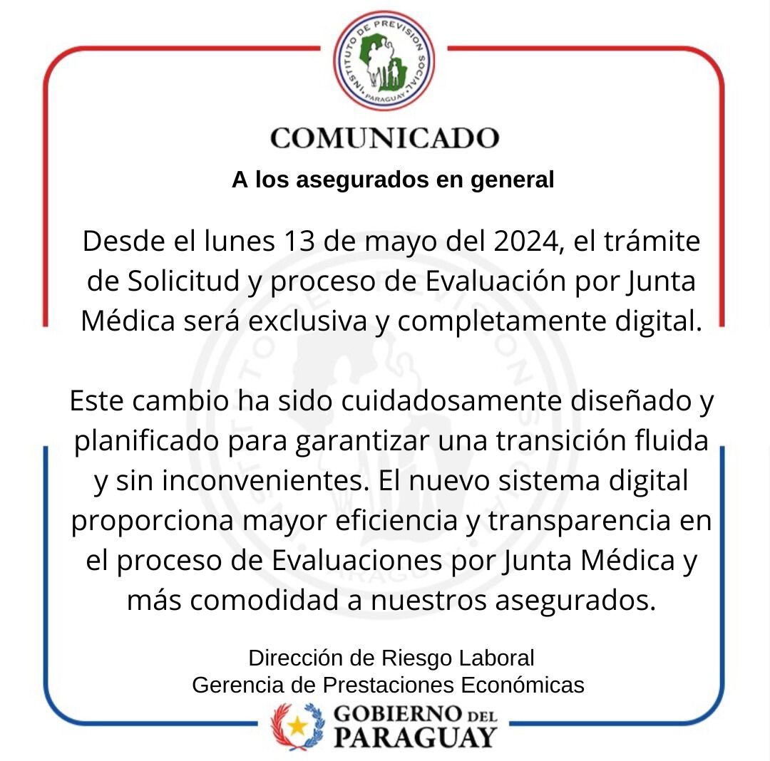 #COMUNICADO Desde el lunes 13 de mayo, el trámite de solicitud y proceso de Evaluación por Junta Médica será exclusiva y completamente digital. ➕ℹ️ goo.su/QORl9.