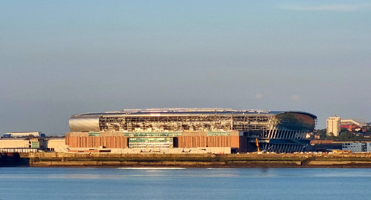 #goodisonpark to the left Anfield to the right .
#EVERTON stadium coming along nicely on the front #efc