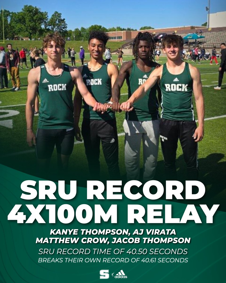MT&amp;F: The Rock men's 4x100-meter relay team of Kanye Thompson, AJ Virata, Matthew Crow and Jacob Thompson has broken their own SRU record, running a time of 40.50 seconds at Baldwin Wallace today. They broke their former record of 40.61 seconds from last week.