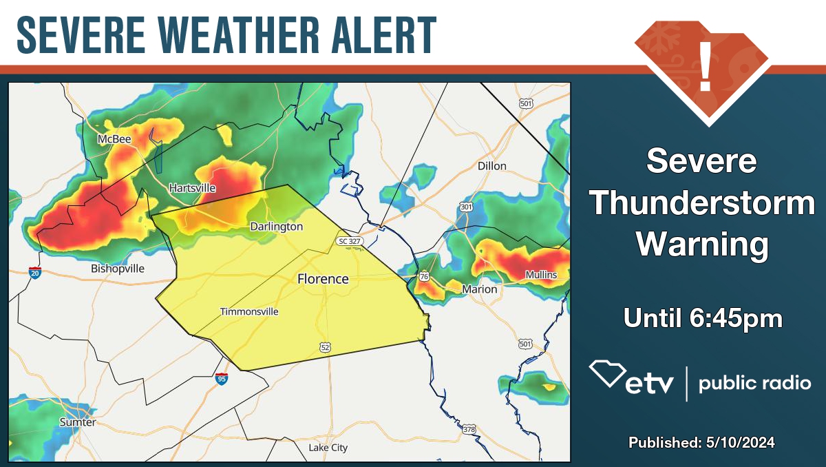 Severe Thunderstorm Warning for Darlington and Florence County until 6:45pm. Details at bit.ly/427ZNyo #SCWX