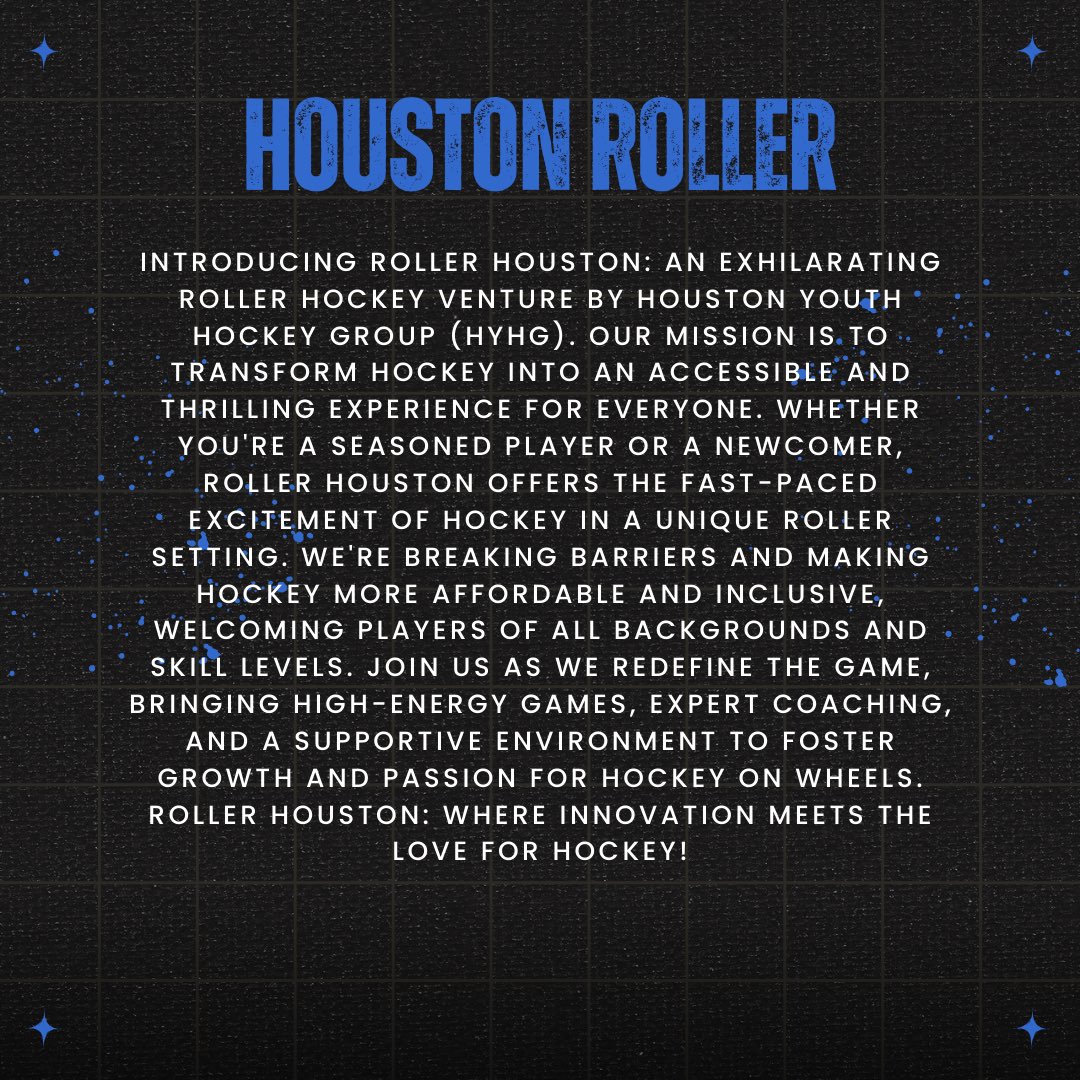 🏒 Exciting Announcements from Houston Youth Hockey Group 🎉

We’re excited for our summer relaunch get ready for:

🌟 NHL STREET: Dive into affordable, fun-filled street hockey!
🛼 ROLLER HOUSTON: Roll into action with our engaging roller hockey, open to all!