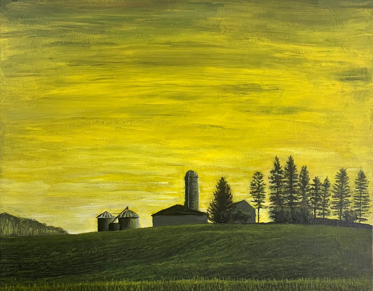 Painted a landscape using only yellow black and white 
#acrylicpainting