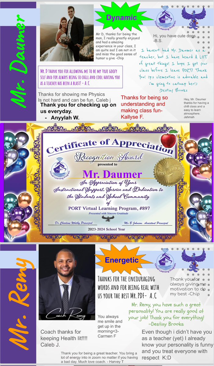 PortVLP's tweet photo. Today administration and students held a surprise celebratory virtual assembly to honor our amazing teachers and staff! Our dynamic educators continue to touch the lives of PORT scholars in immeasurable ways, and it was our honor to celebrate them today!! https://t.co/S6f6LjJ3vN