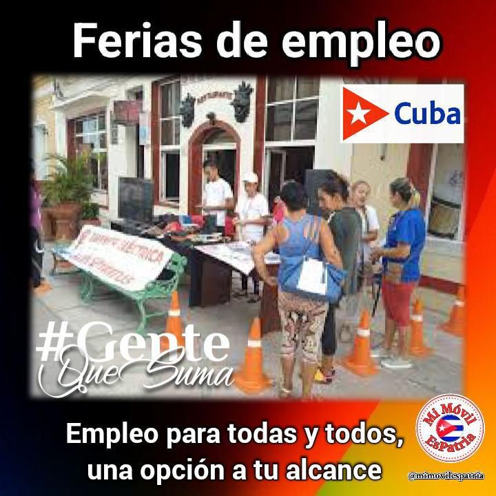 El Ministerio de Trabajo y Seguridad Social de Cuba les invita a participar en la Feria Nacional de Empleo, una oportunidad única. ¡No pierdan la oportunidad de ser parte de esta iniciativa que beneficia a la economía y al desarrollo del país! #GenteQueSuma #MiMóvilEsPatria
