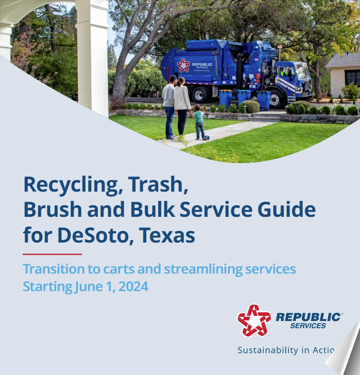 Beginning June 1st DeSoto residents who receive trash &amp; recyclable collections from Republic Services can begin to use their new trash &amp; recycling carts. There will also be new service features. Here is a link to the online brochure online.flippingbook.com/view/563529468/