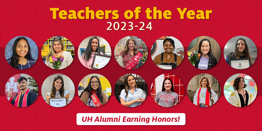 To close out Teacher Appreciation Week, we celebrate at least 14 of our #ForeverCoogs who earned Teacher of the Year awards for 2023-24. Learn more about these stars! uh.edu/education/feat…