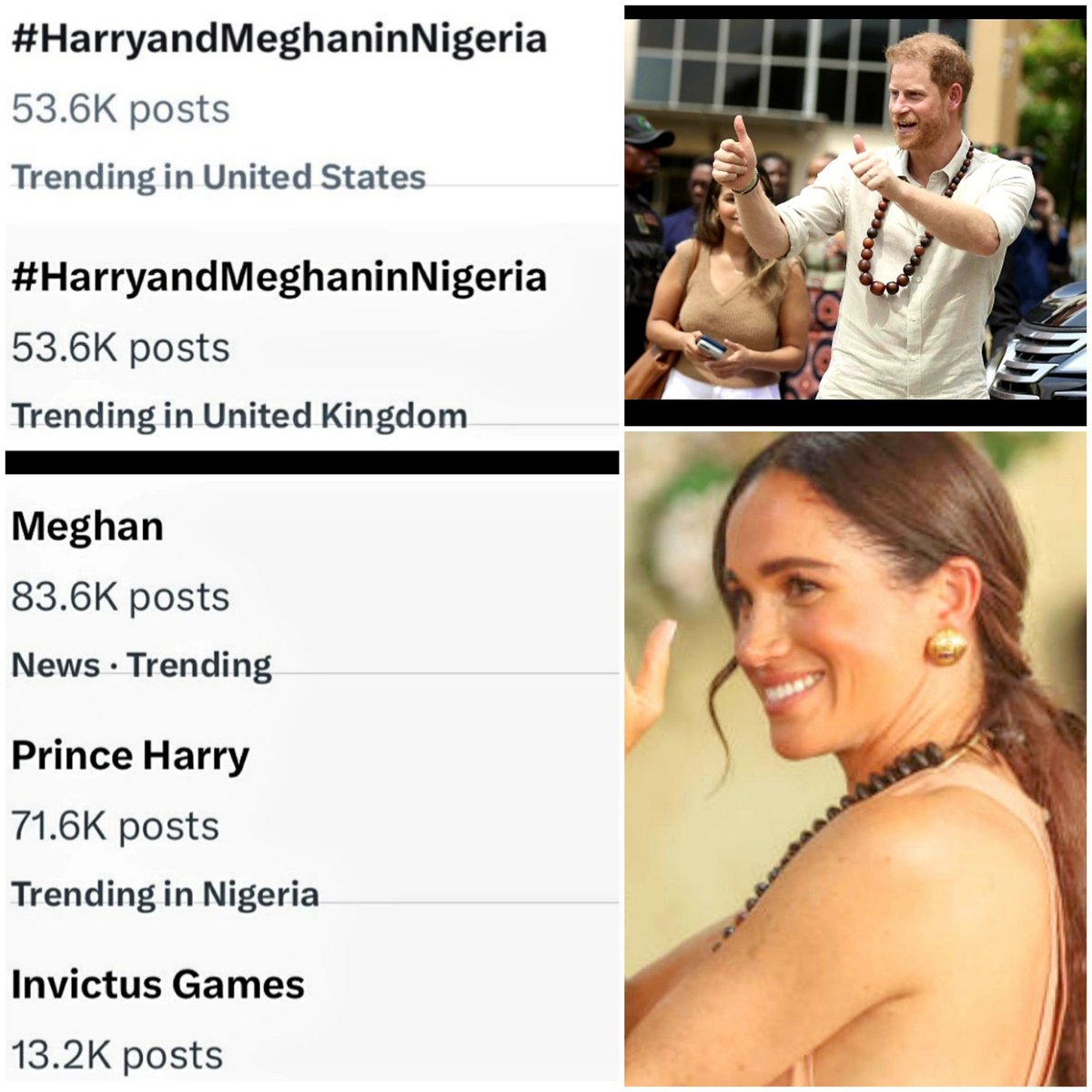 😍Sussexes trends in 3 countries:🇺🇸 🇬🇧🇳🇬. #HarryandMeghaninNigeria