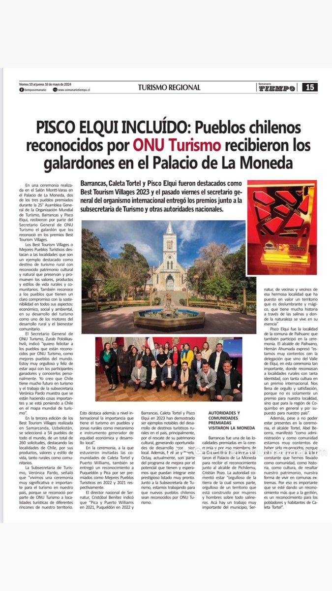 Seguimos saliendo en los medios , este gran reconocimiento a PISCO ELQUI y a la comuna de PAIHUANO ♥️♥️♥️ valle de Elqui
