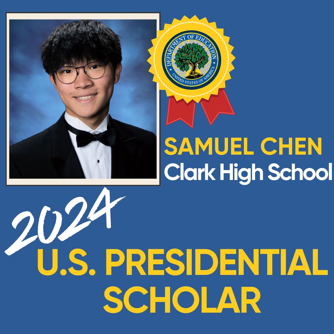 Big shoutout to Samuel from @ClarkChargers's Academy of Math, Science & Applied Technology for snagging the @usedgov Presidential Scholars Award! 🎉 Out of 5700+ nominees, only 161 legends made it, and Samuel's the one repping @ClarkCountySch! 🌟📚 #WeAreCCSD #CCSDMagnetSchools
