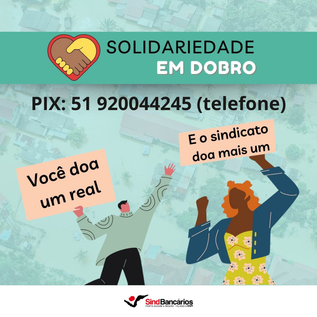 sergio_hoff's tweet photo. 🚨 URGENTE!

O SindBancários POA está DOBRANDO doações no pix para ações de solidariedade no RS! 

Tivemos ajuda nos últimos dias, mas precisamos dar assistência a um abrigo que doa marmitas e cestas básicas em Canoas/RS, onde MILHARES DE PESSOAS ainda estão desalojados.

PIX 👇 https://t.co/e5KRv7gj0w