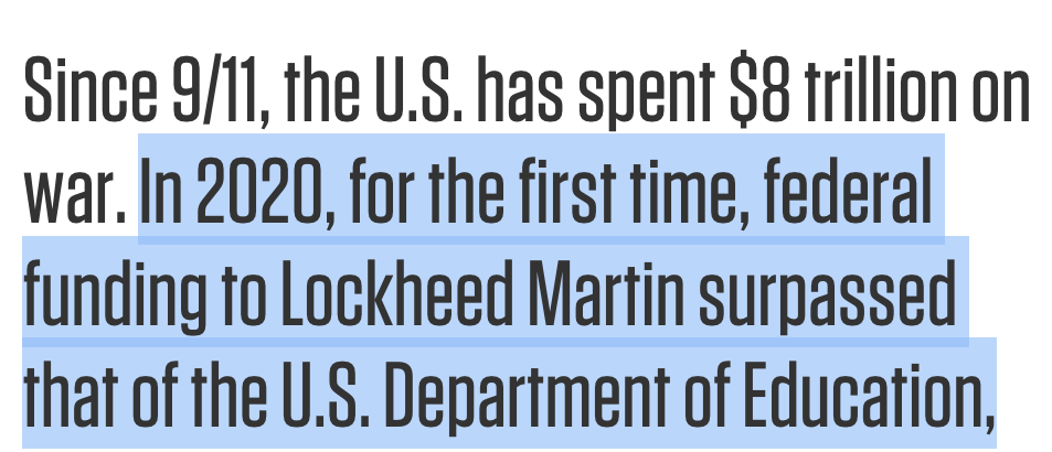 Reading this as the militarized American police state attacks students & teachers for protesting war and companies like Lockheed itself is very chef's kiss