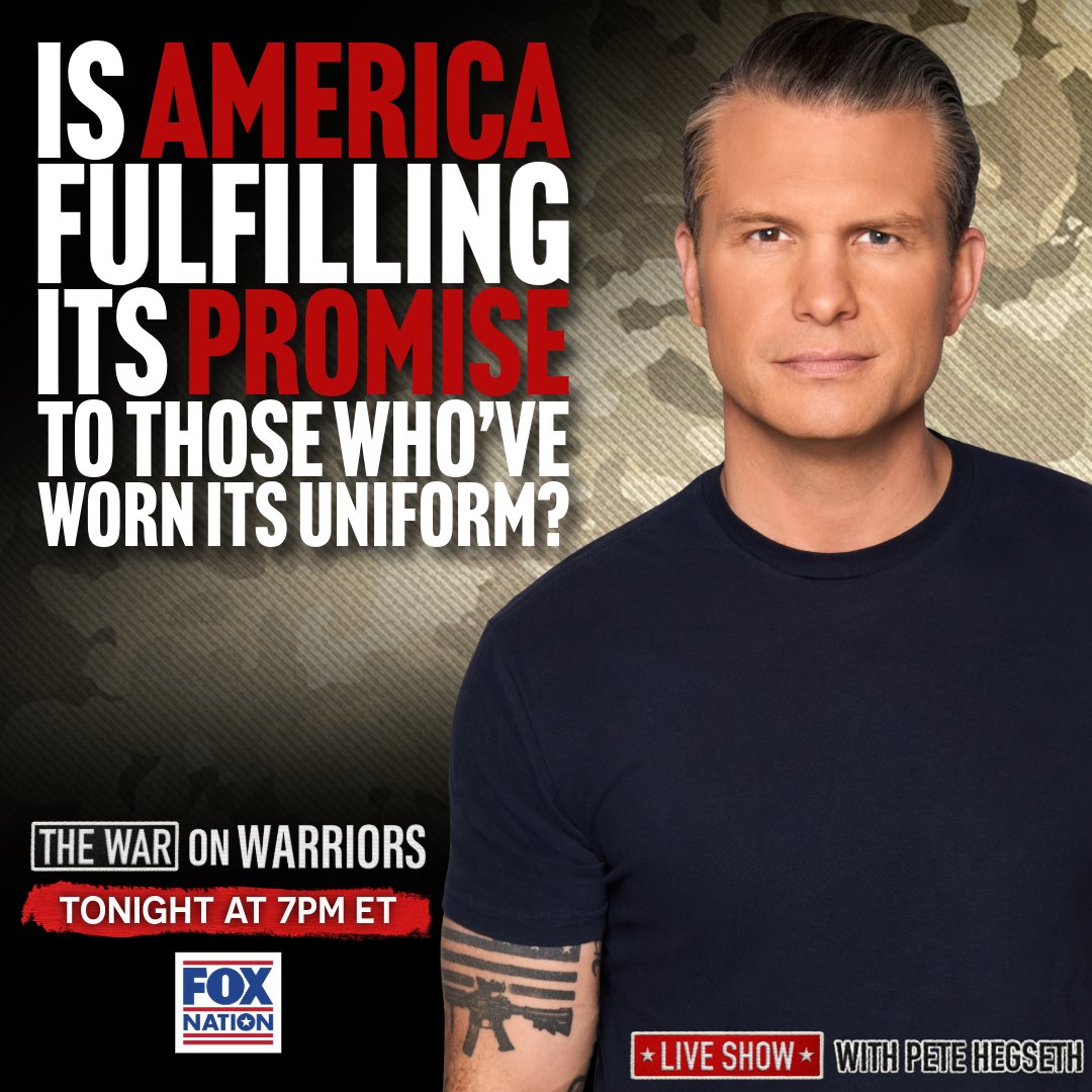 Join @PeteHegseth LIVE as he and a panel of valiant veterans dive into today’s most pressing military issues. 🇺🇸 Be part of the conversation starting tonight at 7p ET on Fox Nation.