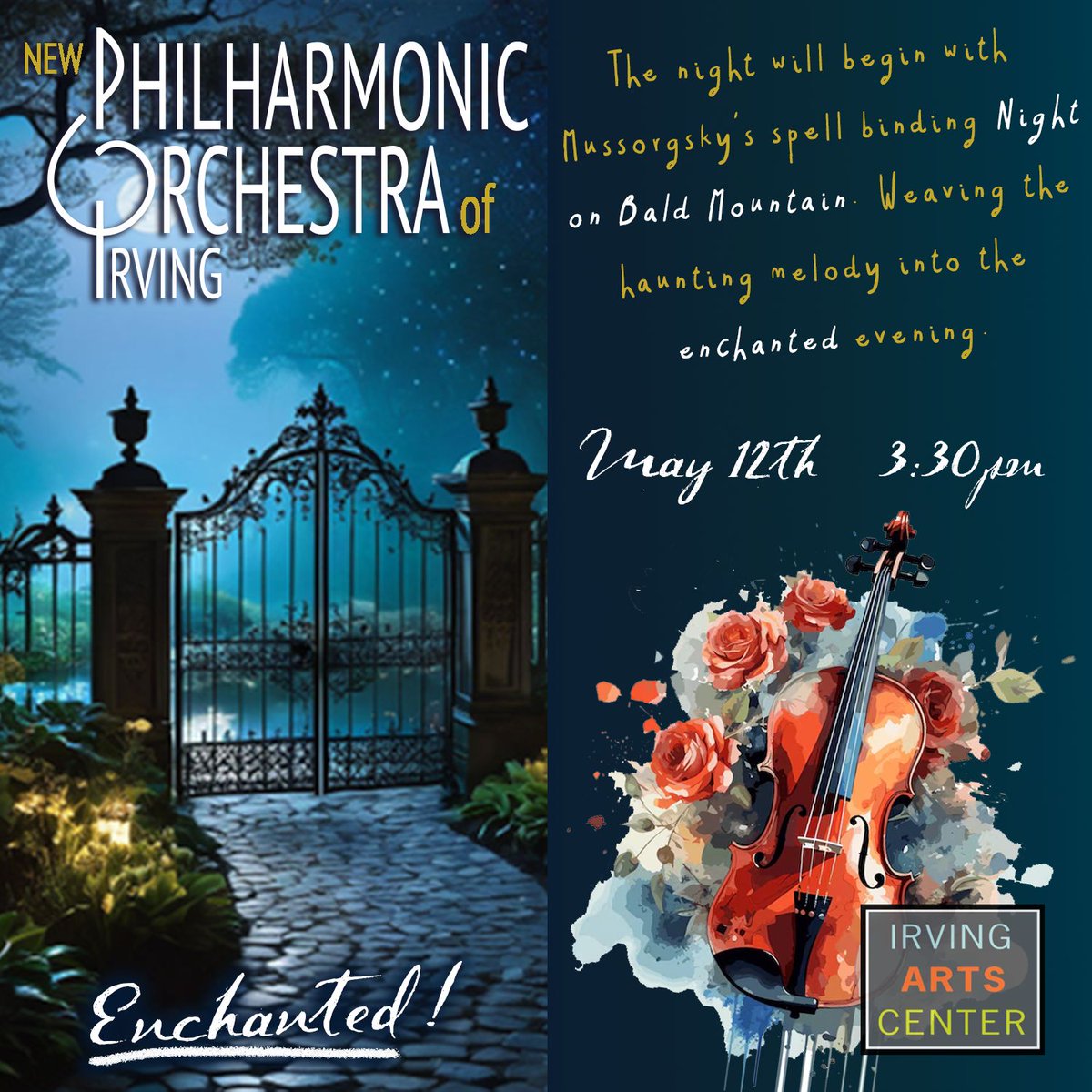 A beautiful line-up with talented musicians. Experience the mystical atmosphere of 'Enchantment!' Student tickets are only $10, seniors $15! Get Tickets Today -> buff.ly/44C0fHj #philharmonic #irvingtx #irvingarts #enchanted #nightonbaldmountain #cinderella