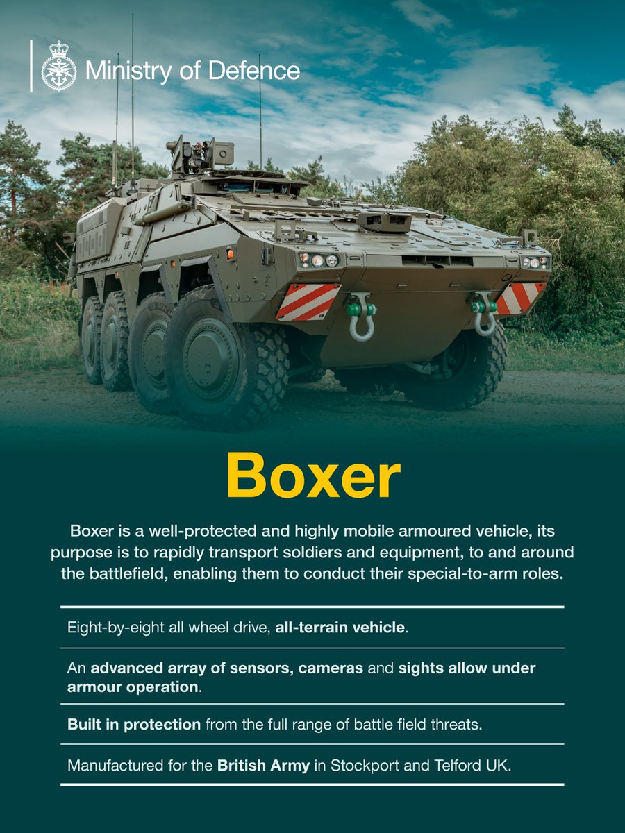 The British built Boxer 🇬🇧 is our next generation armoured vehicle, with fully modular build.

#DeliveringDefence

See what it’s capable of below! 👇