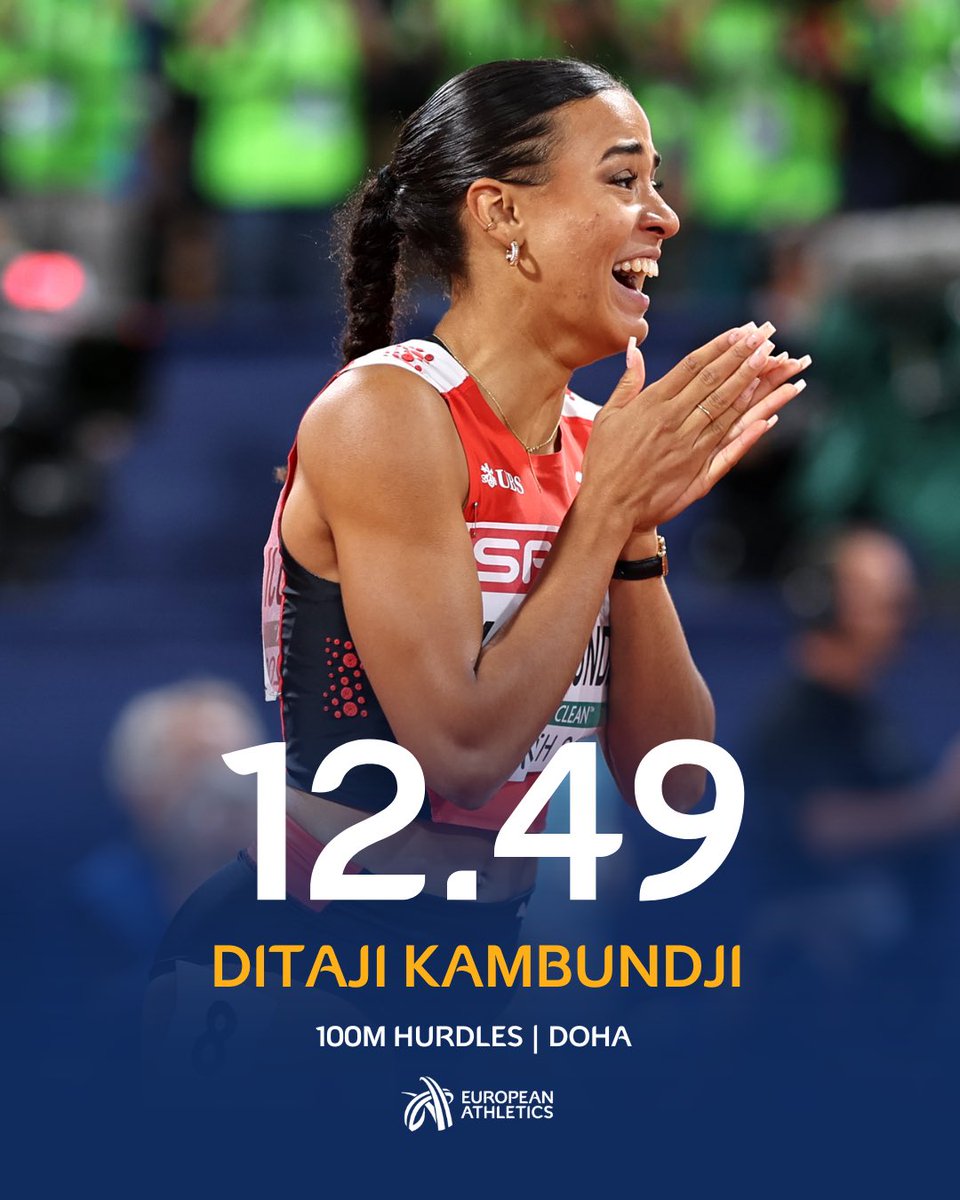 The road to #Roma2024 is on! 🛣️ European bronze medallist Ditaji Kambundji 🇨🇭 speeds to victory in the 100m hurdles in the Doha Diamond League in 12.49! 🔥 And just 0.02 shy of her European U23 record. 👀