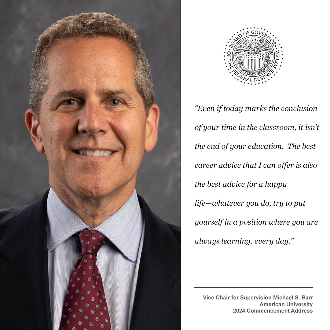 Vice Chair for Supervision Barr delivers remarks at the American University School of Public Affairs graduation ceremony: federalreserve.gov/newsevents/spe…

Watch live: american.edu/commencement/