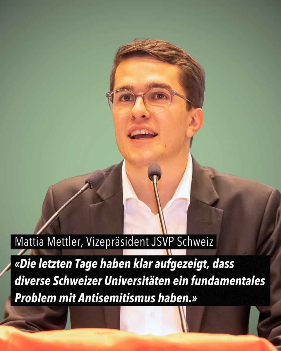 «Die letzten Tage haben klar aufgezeigt, dass diverse Schweizer Universitäten ein fundamentales Problem mit Antisemitismus haben.» - Mattia Mettler, Vizepräsident JSVP Schweiz ✅ Zur Medienmitteilung: facebook.com/share/p/7Mg6z1…