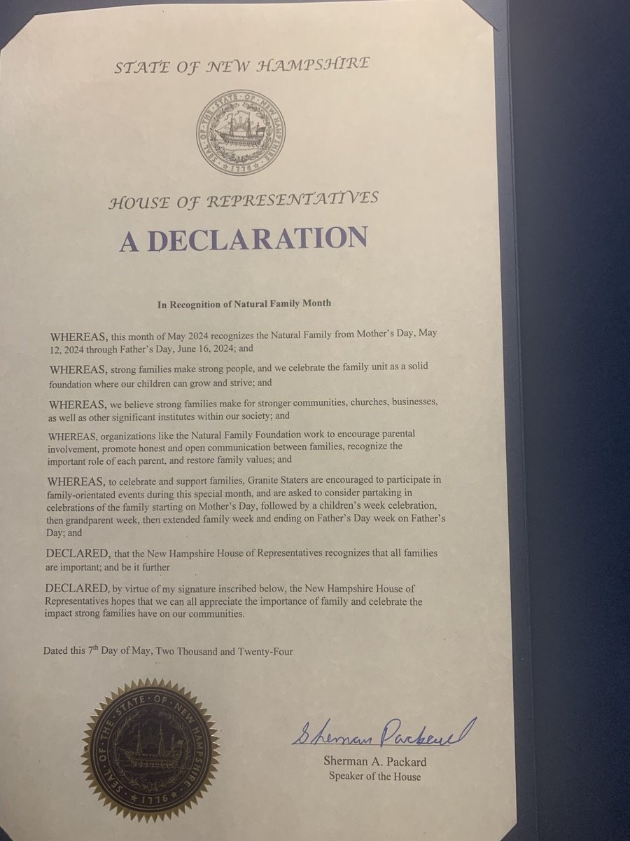 🚨🚨🚨 The State of New Hampshire issues the first official State #NaturalFamily Month Proclamation in the nation🥳